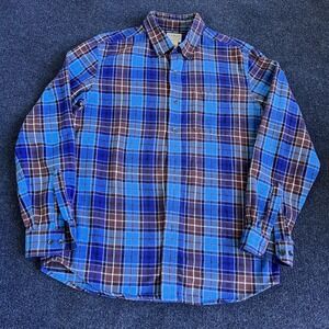 L.L.Bean Flannel Shirt Mens Medium Blue Plaid Long Sleeve Button Up Casual